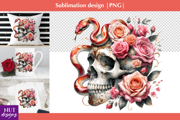 Download Floral Skull Png Snake Skull Sublimation - Skull sublimation Collection