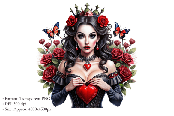 Download Queen of Hearts Gothic Illustration PNG - Premium Bundle